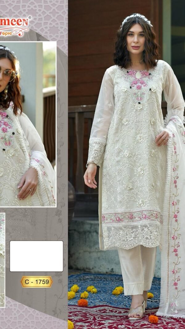 White Colour ORGANZA EMBROIDERED Suits