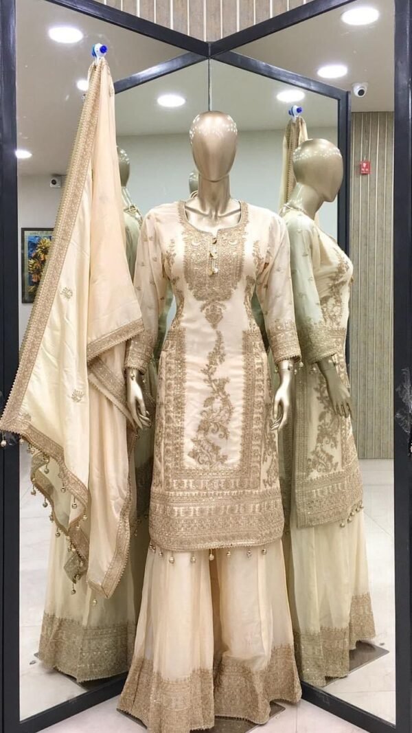 White Colour Pur Chinon Silk With Embroidery Suit