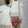 White Colour Pure Chinnon Silk With Heavy Embroidery Suit