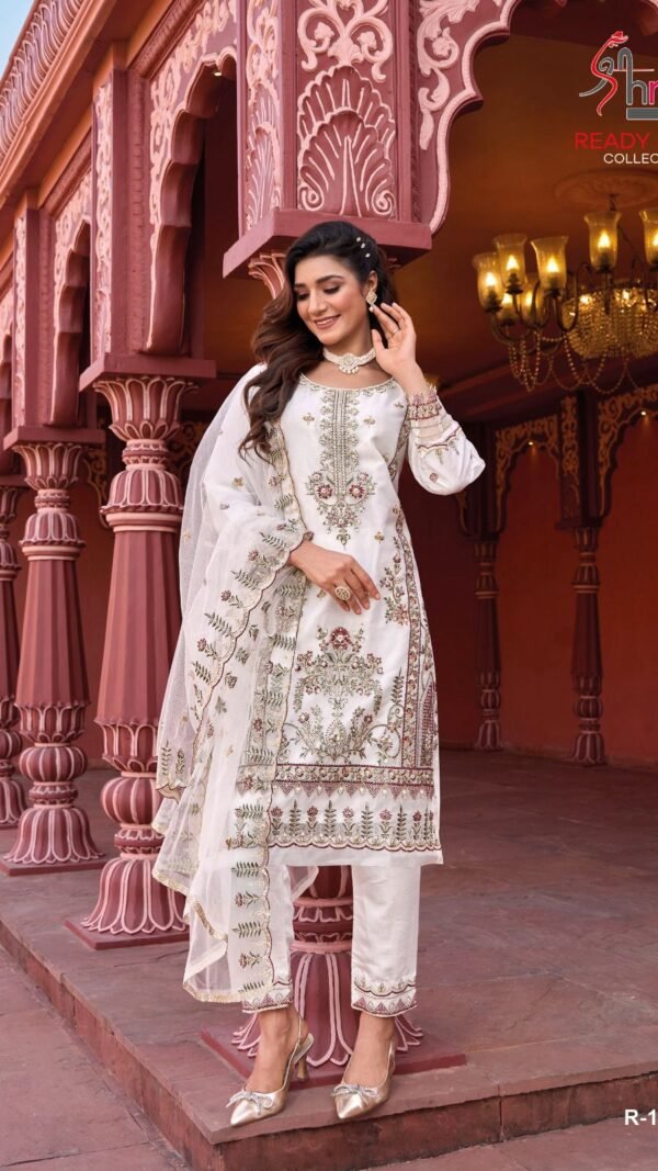 White Colour top organza embrodairy Suits