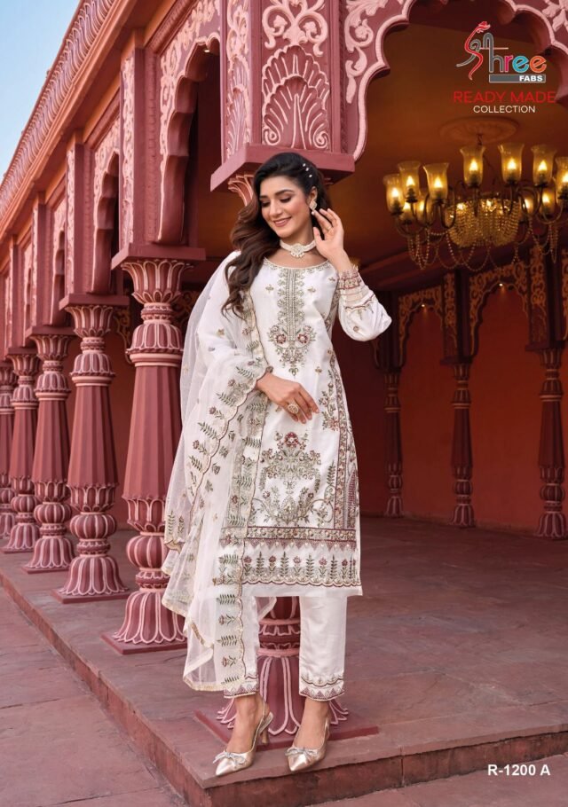 White Colour top organza embrodairy Suits