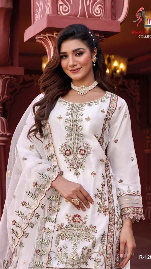 White Colour top organza embrodairy Suits