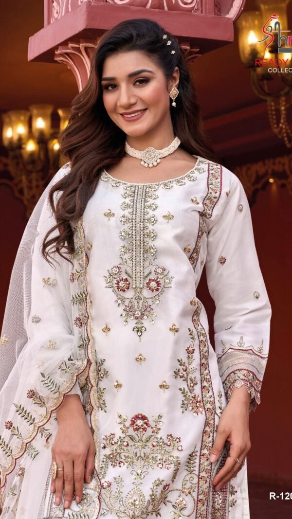 White Colour top organza embrodairy Suits