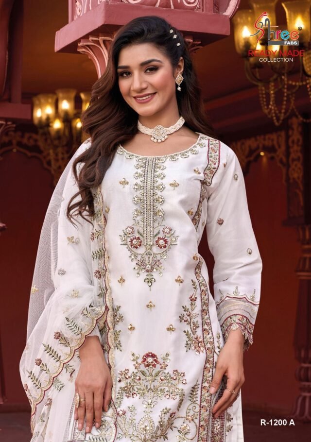 White Colour top organza embrodairy Suits