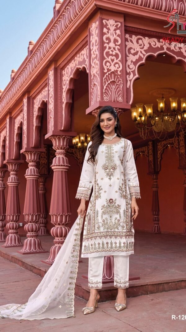 White Colour top organza embrodairy Suits