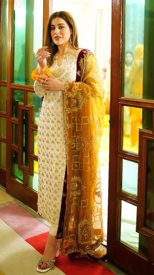 White Yellow Colour FAUX GEORGETTE Suit