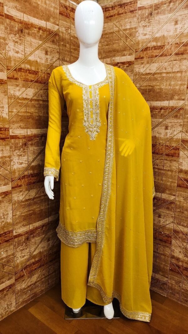 Yellow Colour Heavy Georgett With Sequence Suits