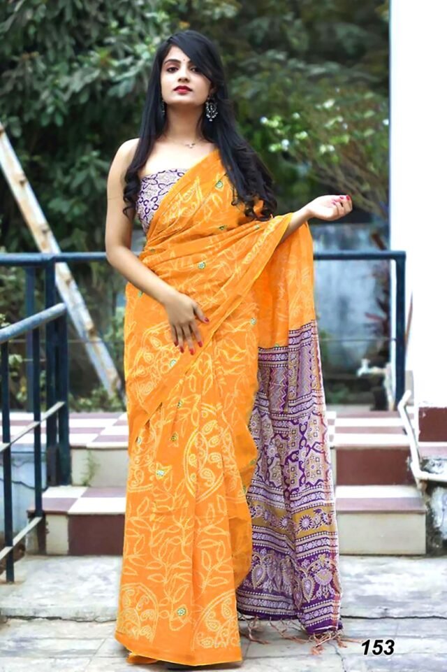 Yellow Colour PURE MULMUL COTTON GADHWAL BODAR Saree