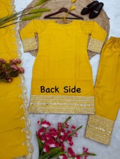 Yellow Colour Pure Chinnon Silk With Heavy Embroidery Suit