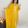 Yellow Colour Pure Chinnon With Heavy Embroidery Suit