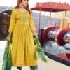 Yellow Colour Two tone Slub Gold print kurtis