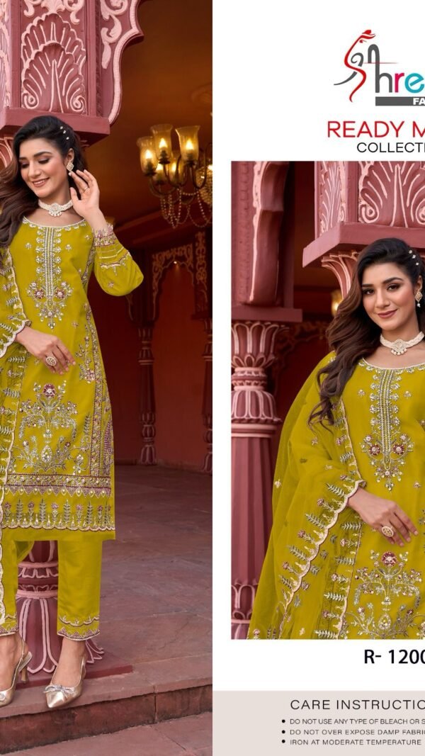 Yellow Colour top organza embrodairy Suits