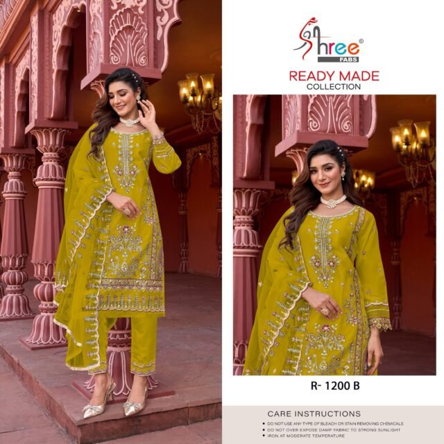 Yellow Colour top organza embrodairy Suits