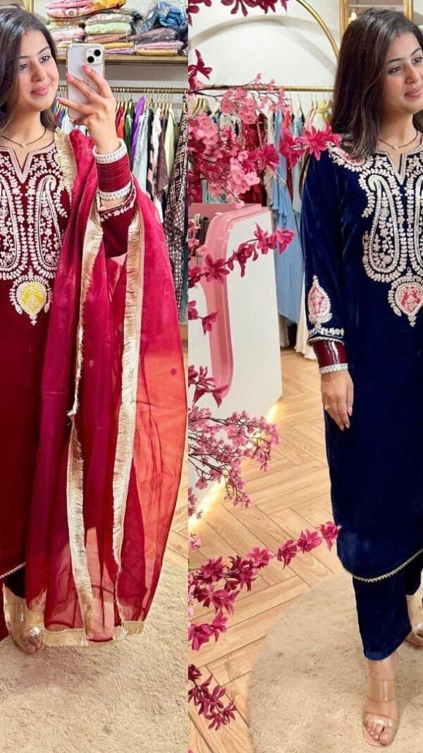 Blue Coloue HEAVY VELVET WITH EMBROIDERY WORK Suit
