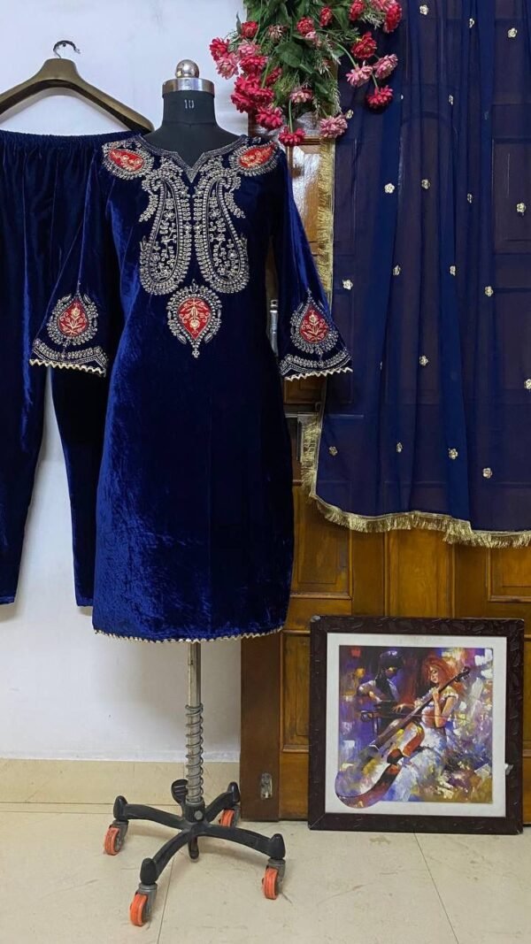 Blue Coloue HEAVY VELVET WITH EMBROIDERY WORK Suit