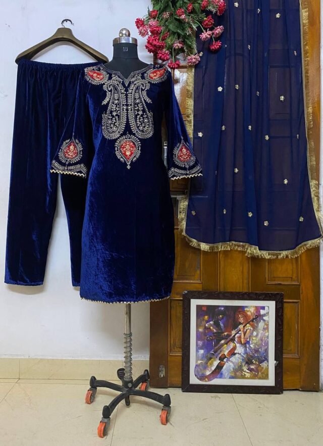 Blue Coloue HEAVY VELVET WITH EMBROIDERY WORK Suit