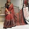 Digital Drape Ajrakh Muslin Saree