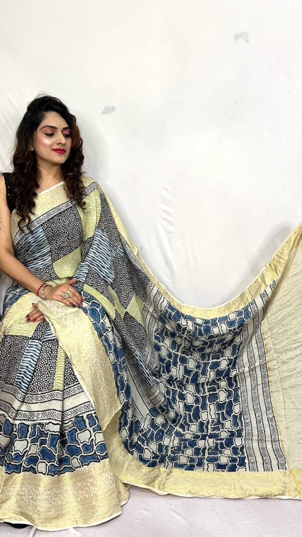 Ajrakh Dream Weaves White Ajrakh Saree