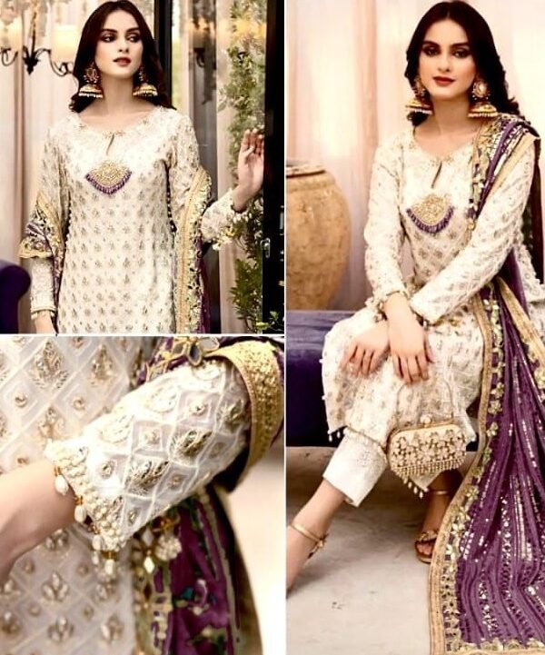 Grey Brown color Pakistani Suits Dress