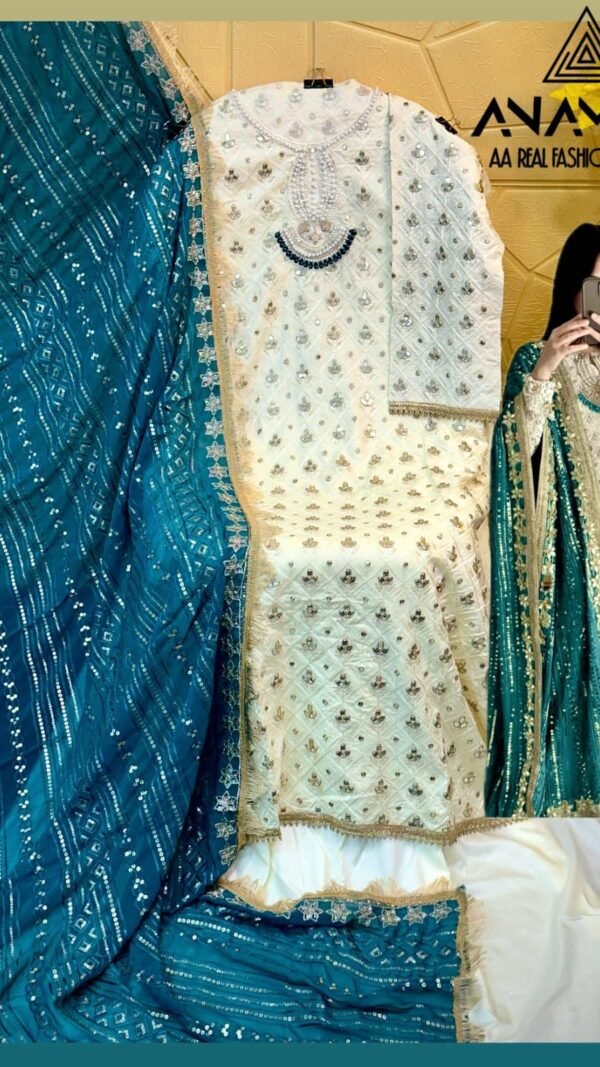 Grey White color Pakistani Suits Dress