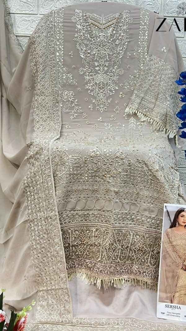 Grey color Pakistani Suits Dress GEORGETTE WITH HEAVY EMBROIDERED