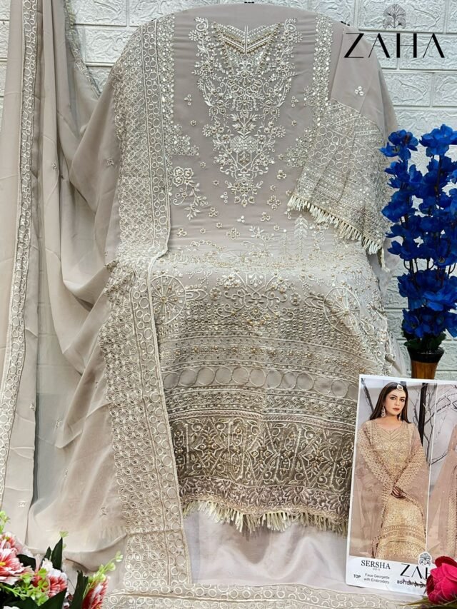 Grey color Pakistani Suits Dress GEORGETTE WITH HEAVY EMBROIDERED