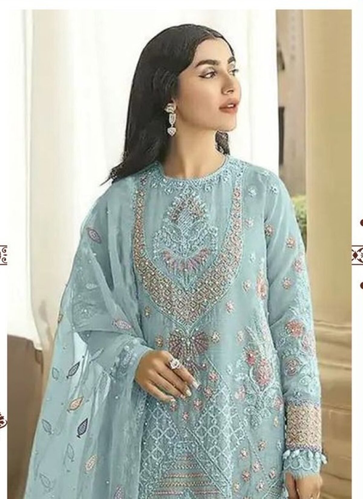 Elegant Sky Blue Color Pakistani Suits Dress for Sophisticated Styl