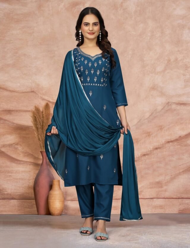 Indigo Color Radiant Partywear Kurta Sets For Women