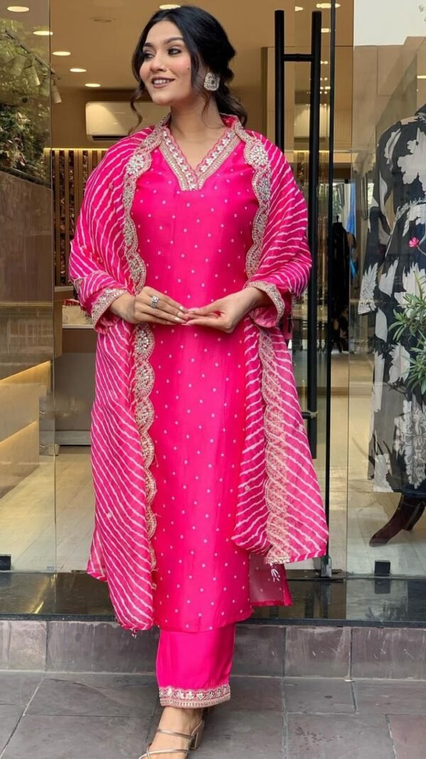 Pink Color Luxe Partywear Kurta Sets For Women