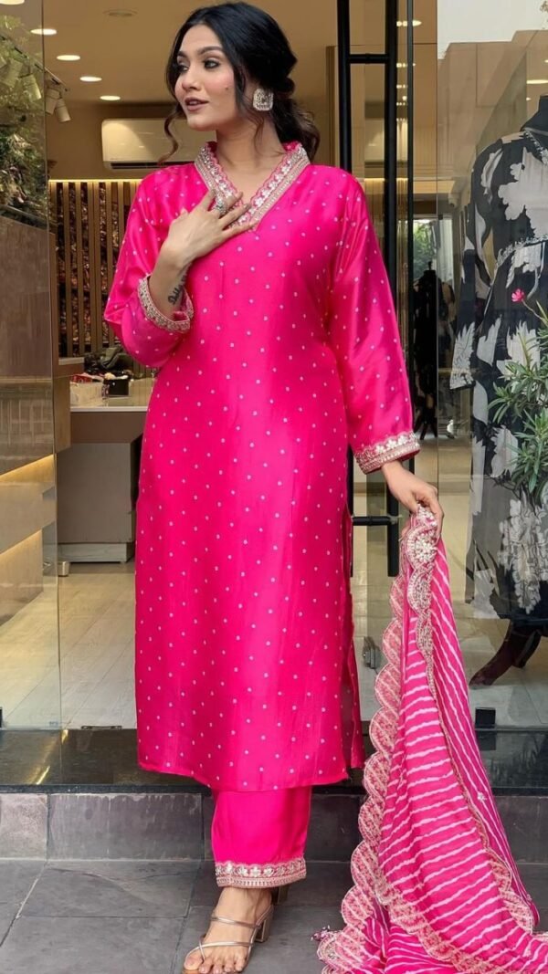 Pink Color Luxe Partywear Kurta Sets For Women