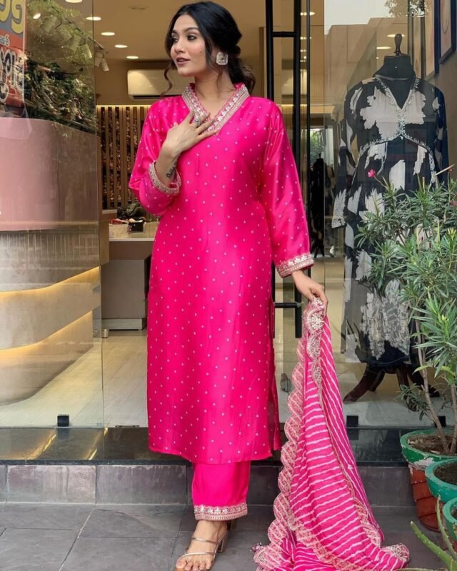 Pink Color Luxe Partywear Kurta Sets For Women