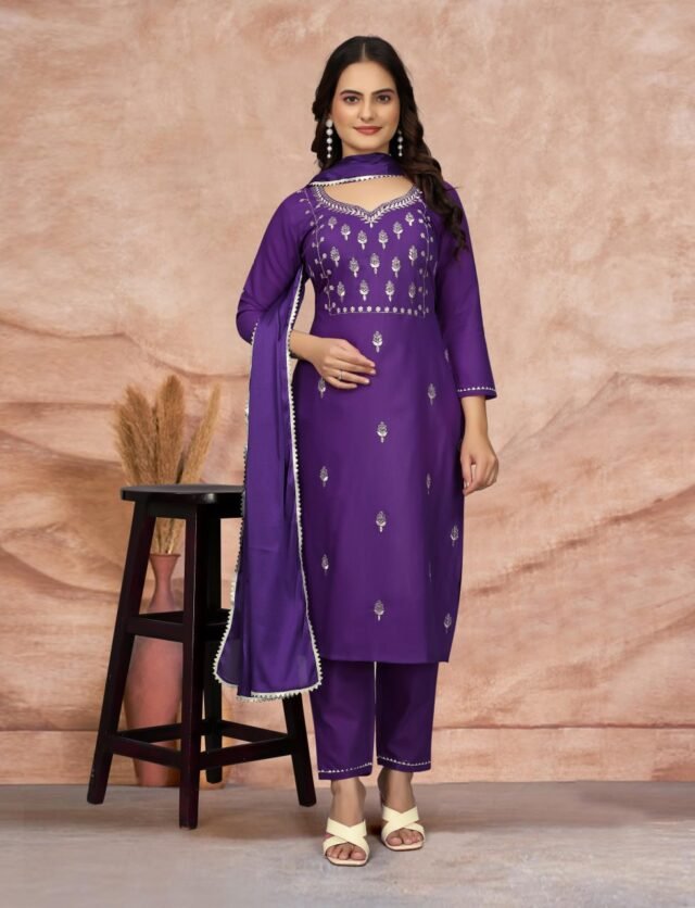 Purple Color Glam Partywear Kurta Sets For Women (1)