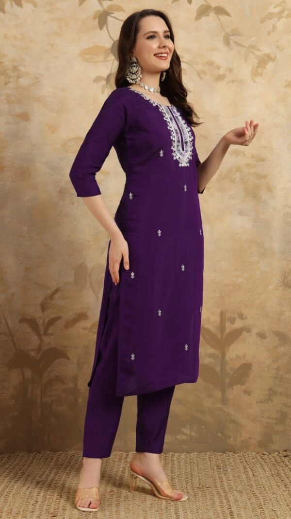 Purple Color Sparkling Partywear Kurta Sets For Women