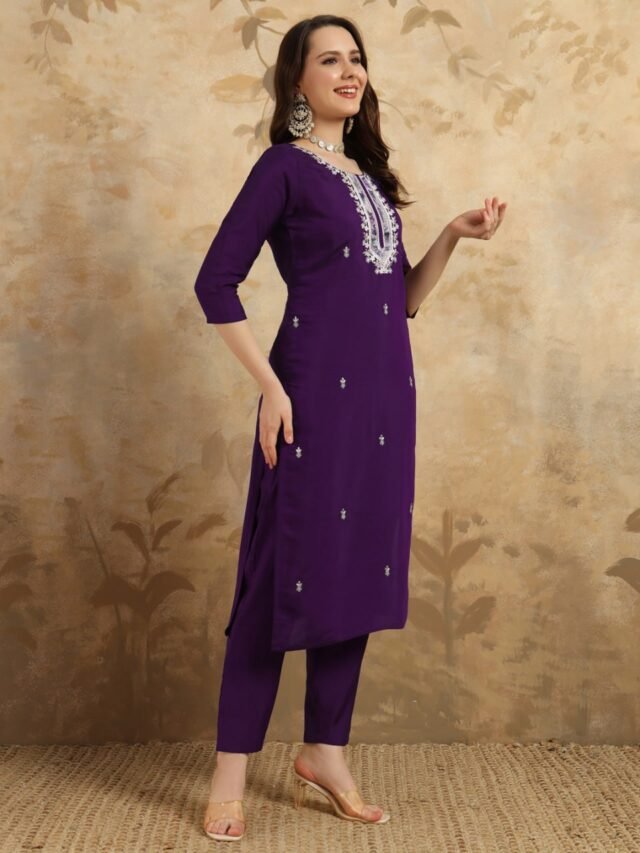 Purple Color Sparkling Partywear Kurta Sets For Women