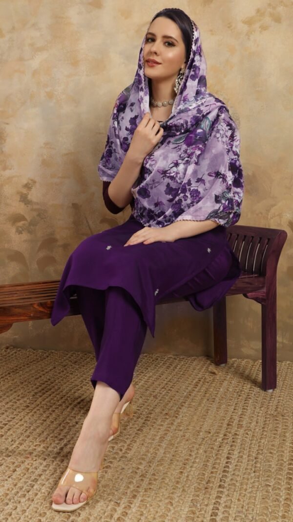 Purple Color Sparkling Partywear Kurta Sets For Women