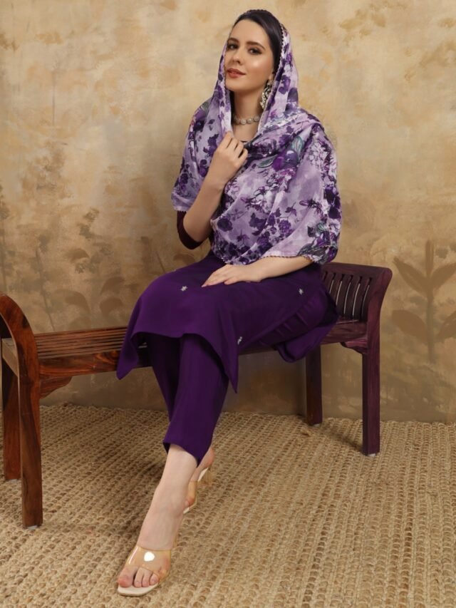 Purple Color Sparkling Partywear Kurta Sets For Women