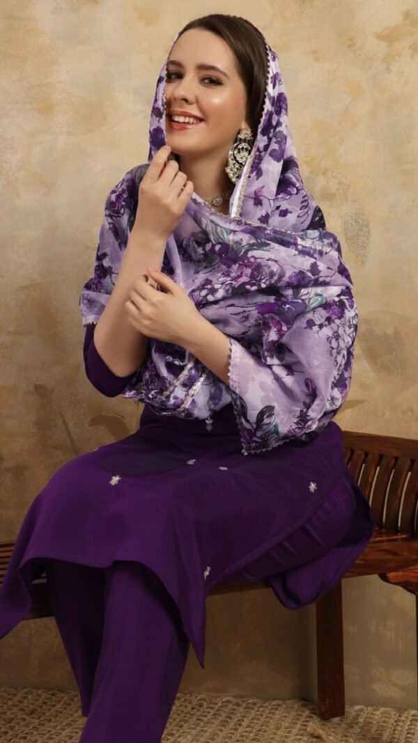 Purple Color Sparkling Partywear Kurta Sets For Women