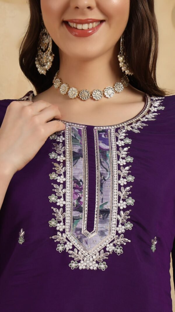Purple Color Sparkling Partywear Kurta Sets For Women