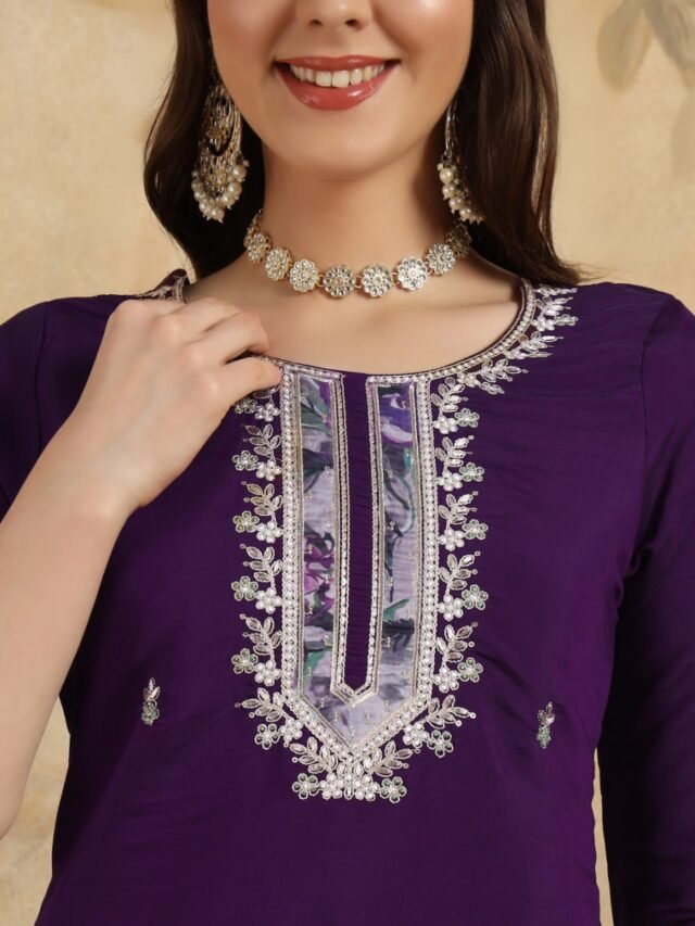 Purple Color Sparkling Partywear Kurta Sets For Women