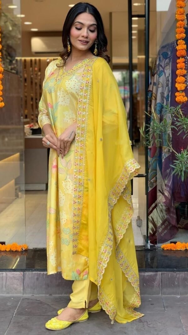 Yellow Color Chic Partywear Kurta Sets For Women