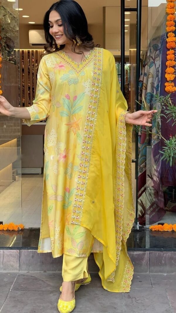Yellow Color Chic Partywear Kurta Sets For Women
