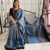 Blue Ajrakh Digital Print Premium Muslin Silk Saree