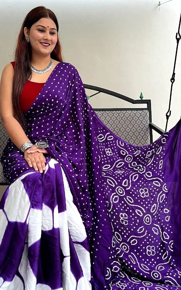 Purple Ajrakh Digital Print Premium Muslin Saree