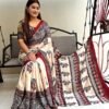Cream Maroon Ajrakh Digital Print Premium Muslin Saree