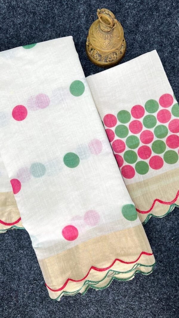 White Plain Linen Polka Dot Saree – Elegant Daily Wear