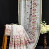 White Pink Premium Linen Saree with Floral Elegance