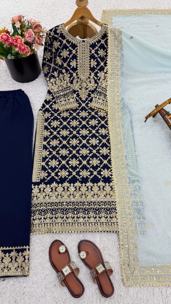 Navy Blue Designer Party Wear Kurta Set