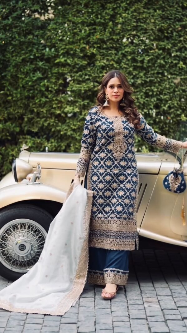 Navy Blue Designer Party Wear Kurta Set