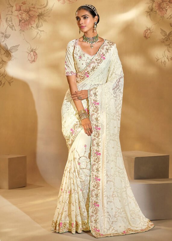 Heavy stone and sequin work bridal saree online UK reception wear