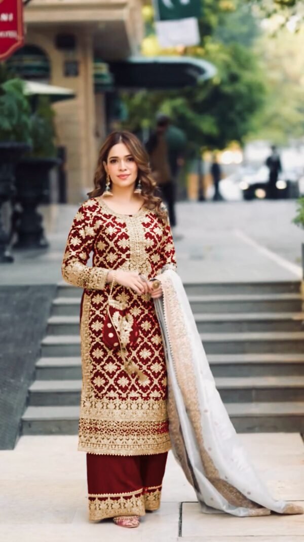 Maroon Designer Party Wear Kurta Set for Women